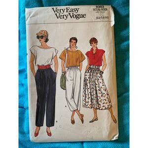 Vogue sewing pattern 9303 pants skirt pockets size 12 14